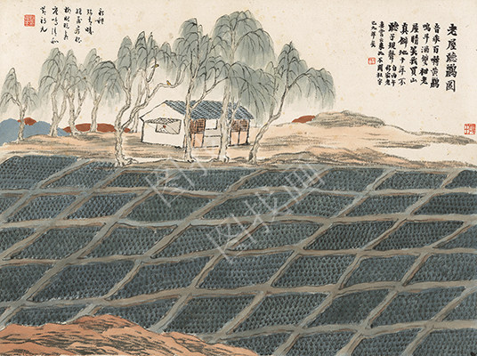 齐白石 1910石门二十四景图-老屋听鹂图 45x35cm